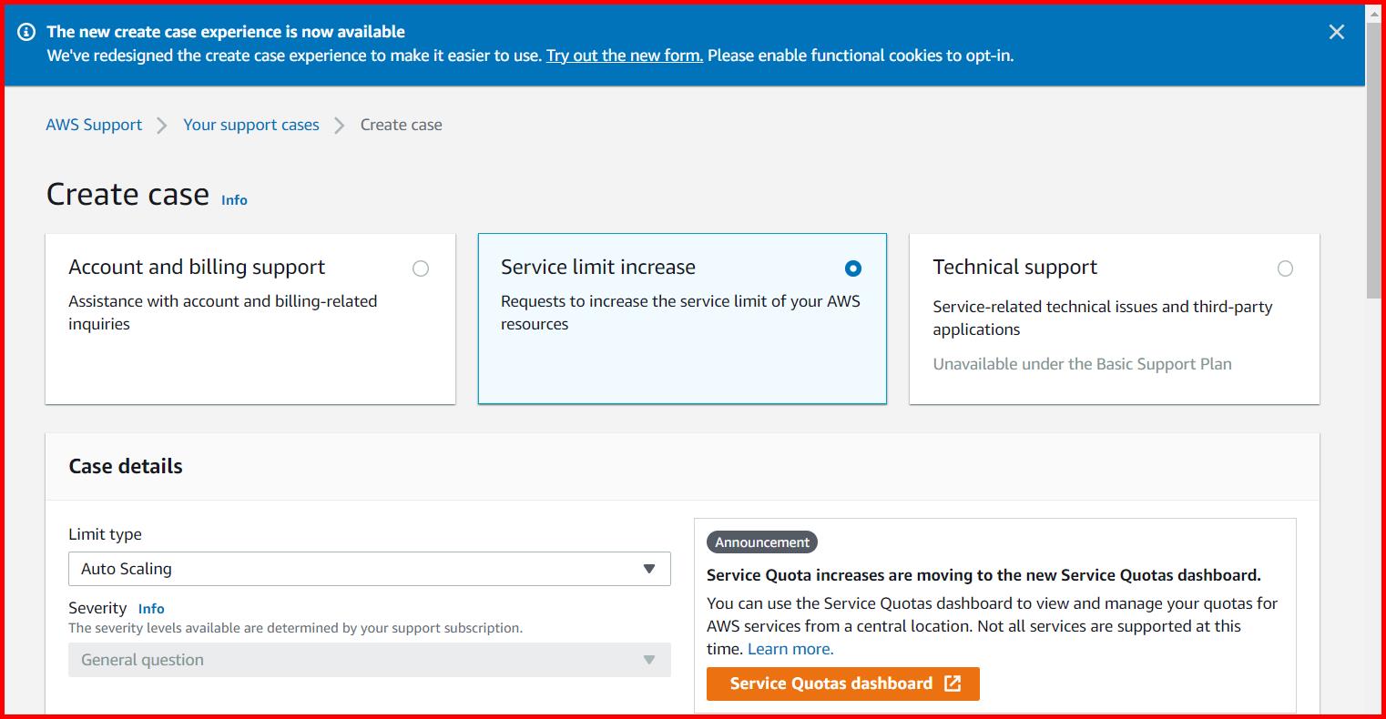Picture showing a screen to create a case for increasing the limit